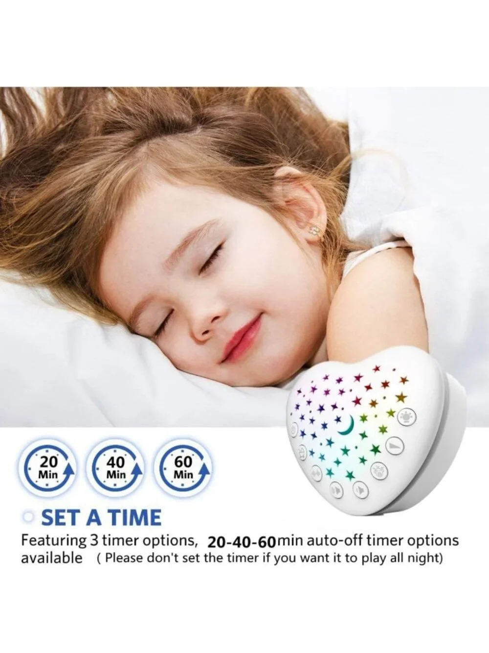 Portable White Noise Machine & Baby Sleep Soother with 15 Sounds, Night Light